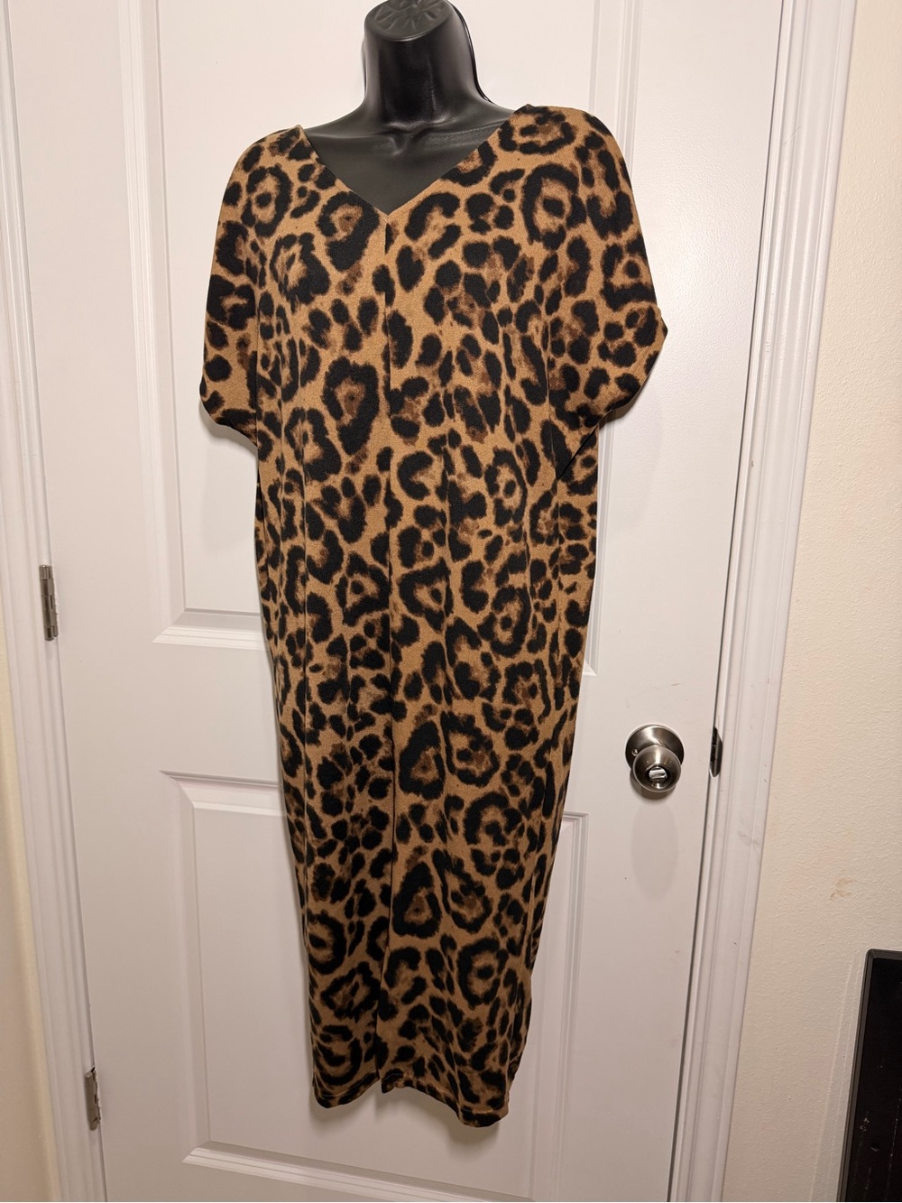 She + Sky Leopard Print V-Neck Maxi Dress in Brown and Black